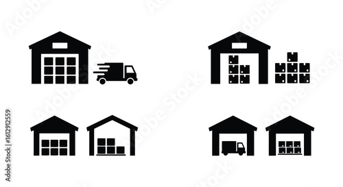 Warehouse Logistics Icons Delivery Truck Storage