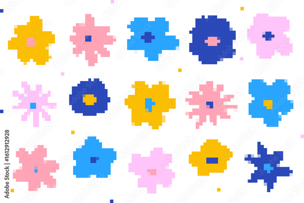 Pixel flower set. Doodle floral elements collection Pixel flower set. Doodle floral elements collection