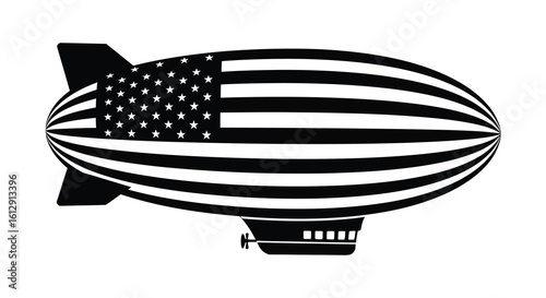 American Flag Blimp Black and White Illustration