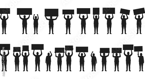 Silhouette People Holding Blank Signs Protest Demonstration