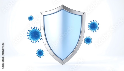 Shield Defending Against Viruses with Protection from Illness, and Conceptual Medical Graphic.