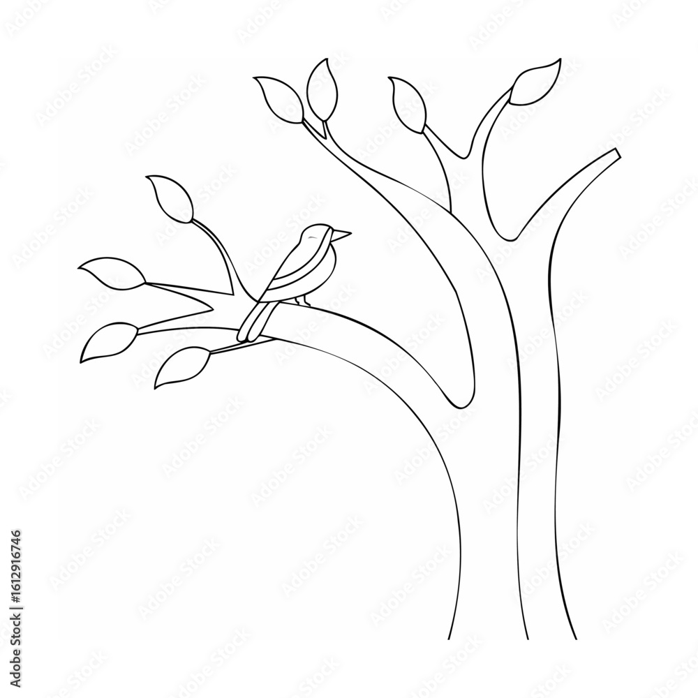 Naklejka premium Bird perched on a tree branch with leaves nature