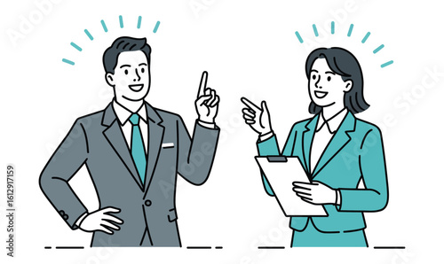 Minimal business icon of professional conversation, illustrating strategic dialogue, leadership roles, and interpersonal communication.