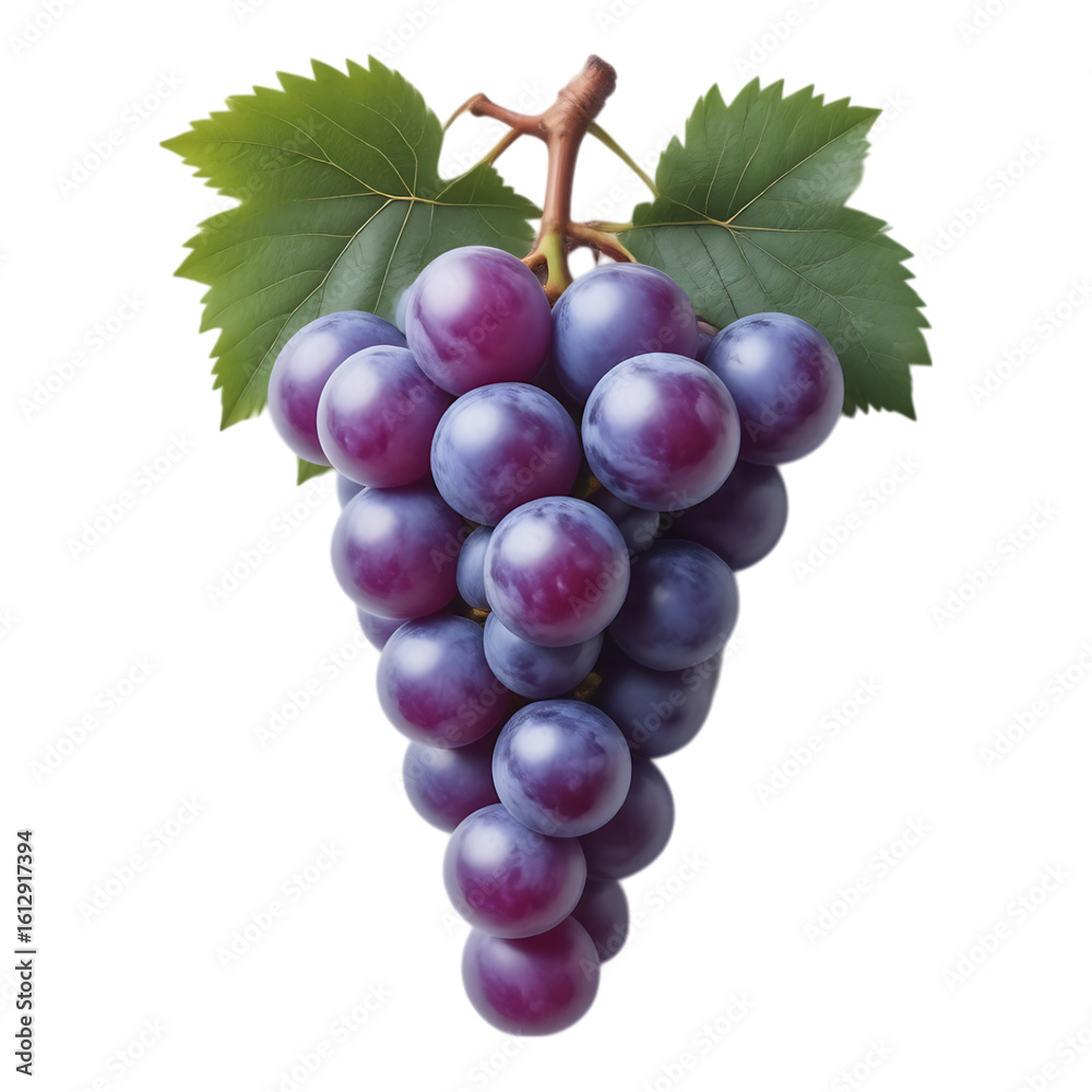 Fototapeta premium Bunch of Purple Grapes with Green Leaves