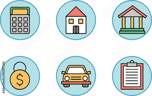 Financial icons representing loans and investments