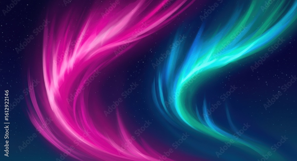 Obraz premium Cosmic Dance Emerald Magenta aurora borealis weaves through a starry indigo canvas
