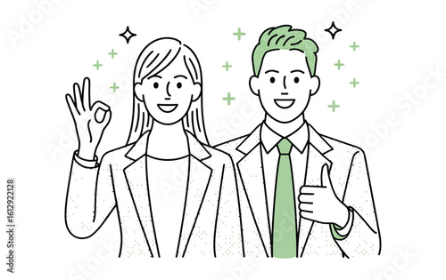 Minimal icon of professionals expressing approval, symbolizing positive feedback, job satisfaction, and workplace appreciation.