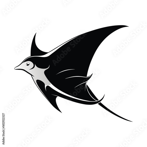 Elegant manta ray gliding in ocean silhouette on a clean white background