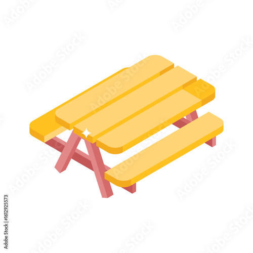 A customizable isometric icon of picnic table arrangement
