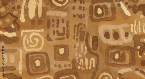 Earthtoned abstract artwork with tribalinspired shapes