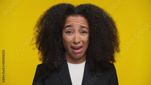 Woman showing disapproval with skeptical expression