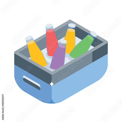 Trendy isometric icon of bottle chiller with ice