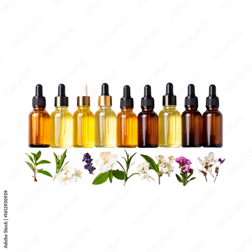 Naklejka premium Red and green wine and beer bottles with grapes, isolated on white with reflection