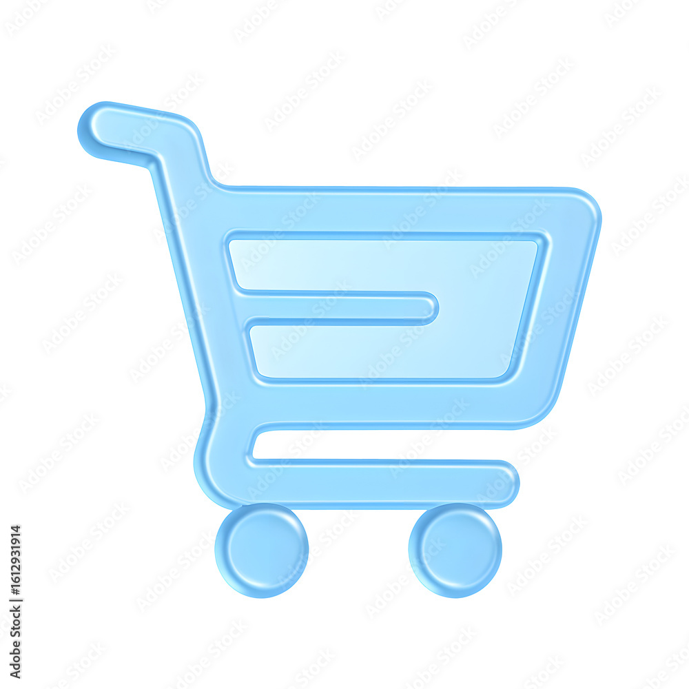 3D blue shopping cart icon, translucent plastic style, isolated on transparent background 3D blue shopping cart icon, translucent plastic style, isolated on transparent background