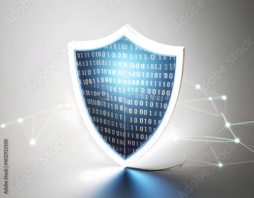 Wallpaper Mural A digital security shield representing data protection and cybersecurity, with binary code inside. The shield symbolizes safeguarding and data protection Torontodigital.ca