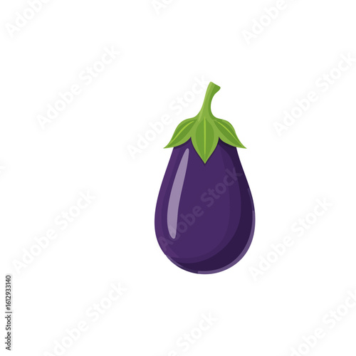 Plump ripe shiny eggplant glossy dark purple skin isolated on white background
