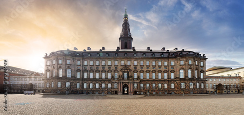 Copenhagen, Denmark with Christianborg palace, Danish Parliament and city downtown.