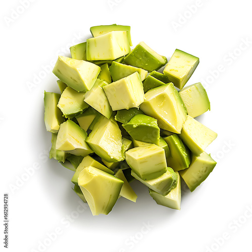 Freshly Cubed Avocado Pieces on a White Background