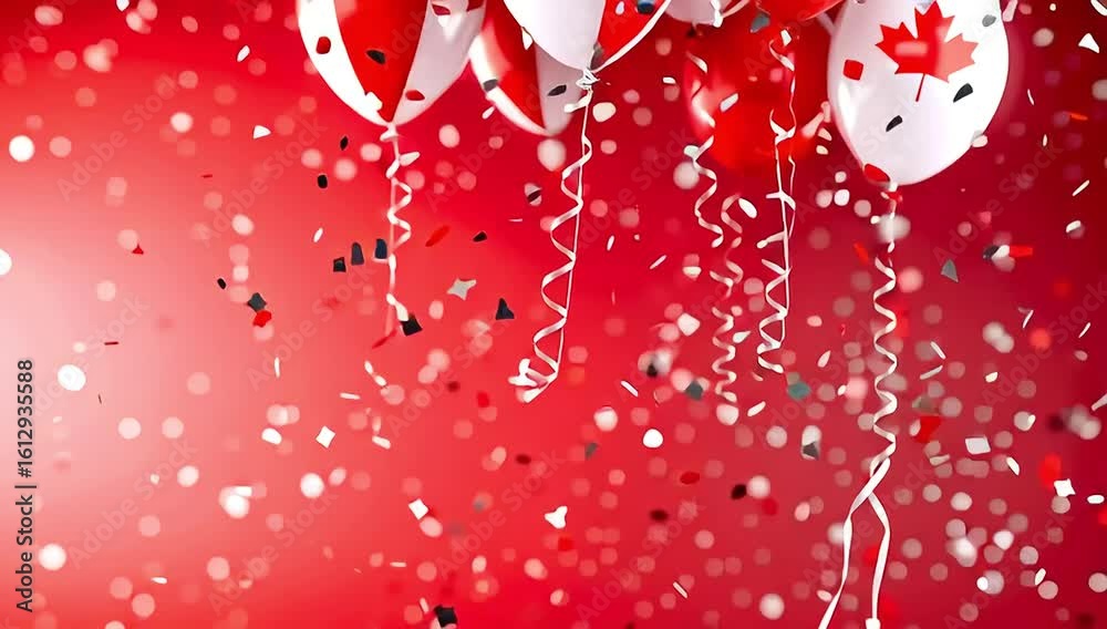 Canada day red animated background with air balloons