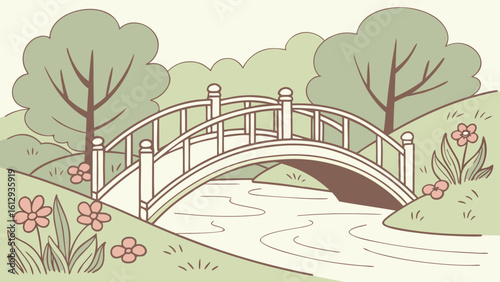 Picturesque River Bridge Vector