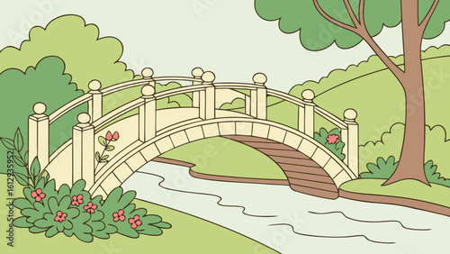 Picturesque River Bridge Vector