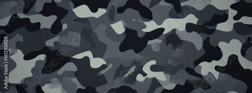 Seamless rough textured military, hunting or paintball camouflage pattern in a dark black and grey night palette. Tileable abstract contemporary classic camo