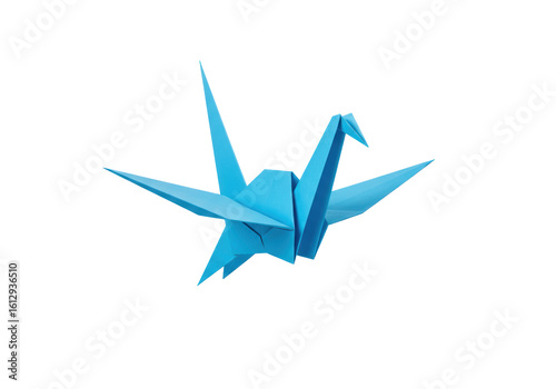 Isolated Origami Blue Crane Paper Bird