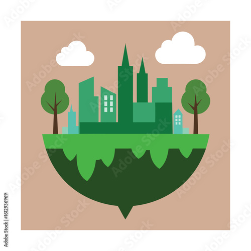 Urban Cityscape Merging with Nature Concept