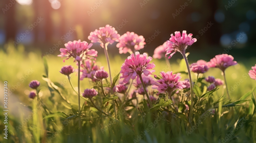 Obraz premium Pink and purple wildflowers blossom brightly in a beautiful summer meadow