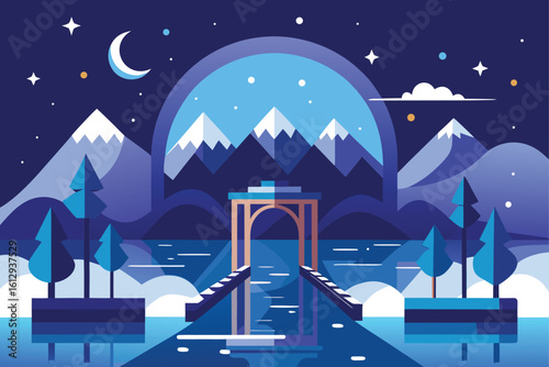 Winter Gateway with Mountain and Moon
