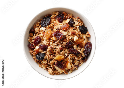 Bowl of granola with dried fruit and nuts