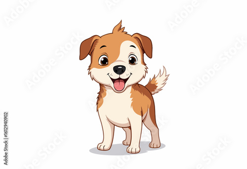 Cute cartoon puppy standing happily with wagging tail  