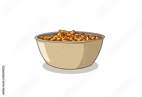 Bowl of crispy snacks on white background  