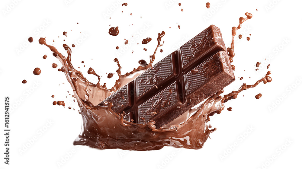 Fototapeta premium Chocolate bar on splash isolated cut out