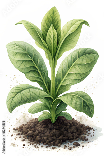 Tobacco plant growing in soil isolated on transparent background