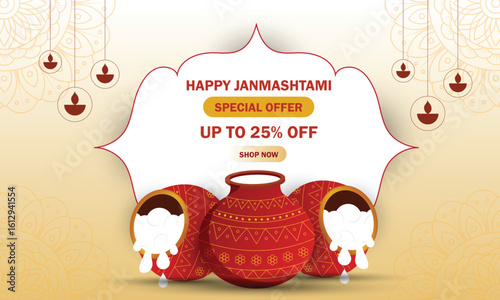 Happy Janmashtami special offer design with festival elements