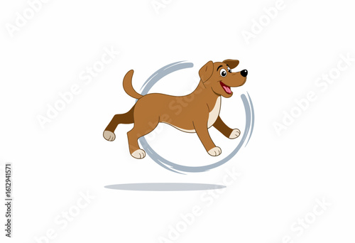 Cartoon dog running happily in a playful circular motion  