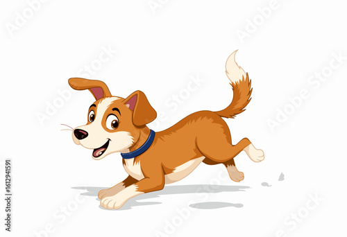 Playful brown dog running happily on white background  