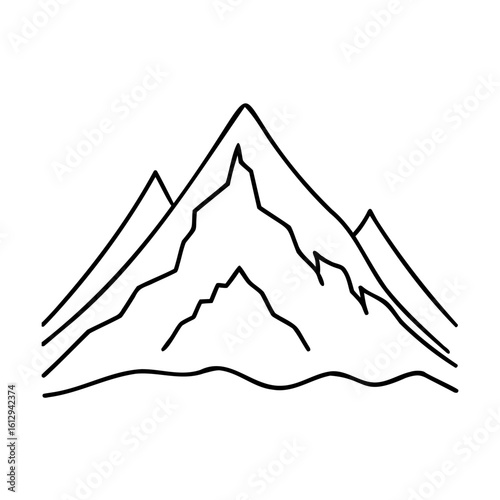 Jagged mountain peaks with wavy base outline black and white