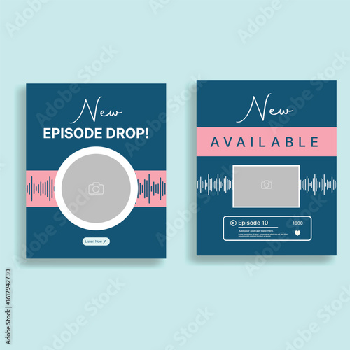 Set of modern social media templates for new podcast episodes and audio show promotions.