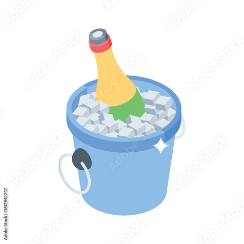 An editable isometric icon of champagne bucket chill