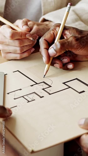 Architects writing house map on a paper