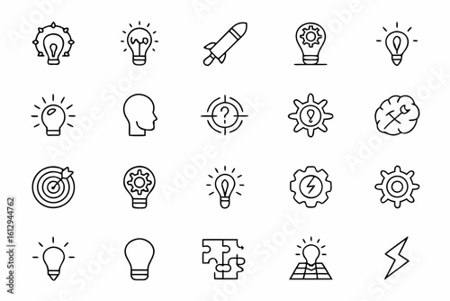 A dynamic line art bundle capturing different stages of idea development. Great for startup presentations, innovation hubs, and productivity apps.
