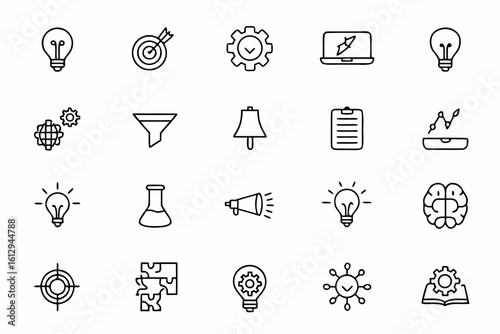 A dynamic single-line illustration bundle focused on innovative thinking, design thinking, and progress. Designed for corporate innovation labs, design thinkers, and thought leadership