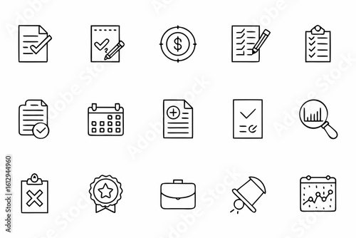  A stylized single-line set expressing audit procedures, findings, and accountability. Best for consultancy presentations, educational courses, and legal audits