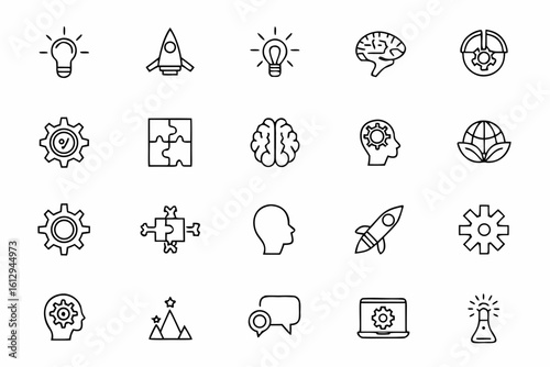 A visionary bundle showcasing breakthrough ideas and forward-thinking elements in smooth continuous-line design. Perfect for startup branding, innovation hubs, and design presentations