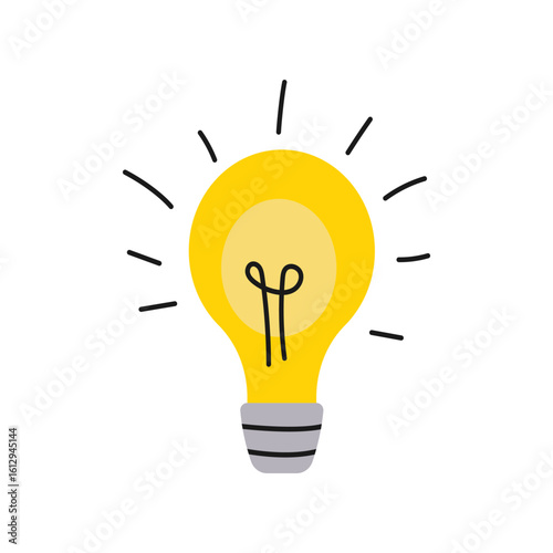 Bright light bulb. Creative idea, innovation or inspiration icon in flat style. Vector isolated.