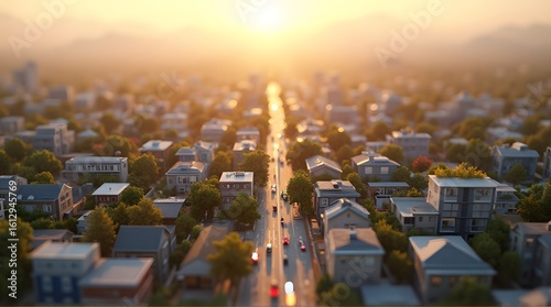 Golden Hour Over Suburban Neighborhood Street