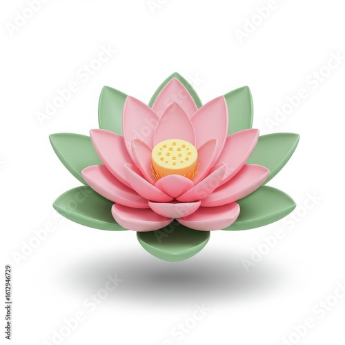 3D pink lotus flower on white background