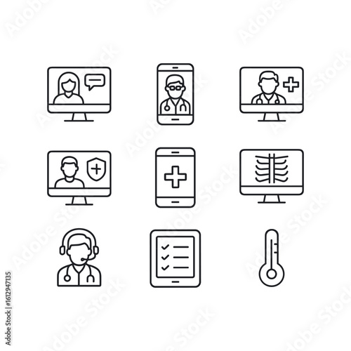 Medical technology vector icons set. Outline symbols. Line design